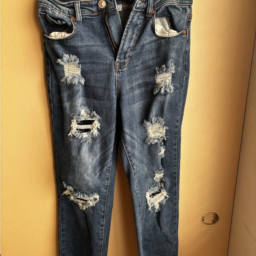 Wax Jean Ripped Dark Blue Skinny Jeans